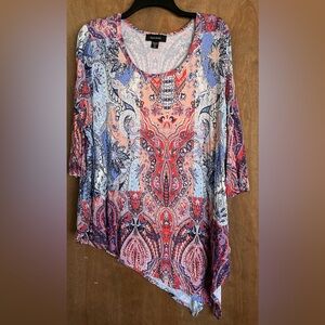Karen Kane Woman Pullover Shift Tunic/Top 3/4 Sleeves Geometric BoHo 3X